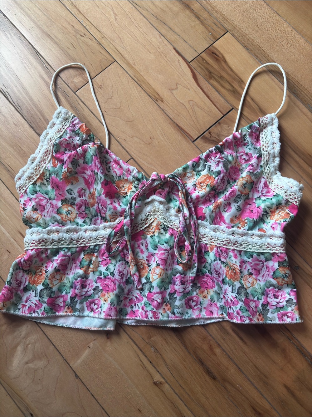 SHEIN Pink Orange Green Multicolor Floral Lace Cami Top Tank